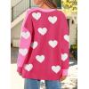 imageSaodimallsu Womens Heart Cardigan Sweaters Valentines Oversized Winter Color Block Button Up Cute Ribbed Sweater CoatsRose Red