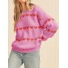 imageSaodimallsu Womens Heart Sweater Valentine Crew Neck Cute Ribbed Knit Loose Casual Pullover Sweaters TopsPink