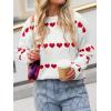 imageSaodimallsu Womens Heart Sweater Valentine Crew Neck Cute Ribbed Knit Loose Casual Pullover Sweaters TopsWhite