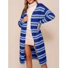 imageSaodimallsu Womens Striped Long Cardigans Open Front Color Block Long Sleeve Loose Knit Fall Duster Sweater CoatBlue