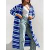 imageSaodimallsu Womens Striped Long Cardigans Open Front Color Block Long Sleeve Loose Knit Fall Duster Sweater CoatBlue