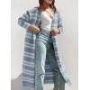 imageSaodimallsu Womens Striped Long Cardigans Open Front Color Block Long Sleeve Loose Knit Fall Duster Sweater CoatGray