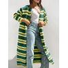 imageSaodimallsu Womens Striped Long Cardigans Open Front Color Block Long Sleeve Loose Knit Fall Duster Sweater CoatGreen