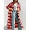 imageSaodimallsu Womens Striped Long Cardigans Open Front Color Block Long Sleeve Loose Knit Fall Duster Sweater CoatWine Red