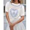 imageSaodimallsu Womens Valentines Sweater Top Heart Puff Short Sleeve Cute Crew Neck Crochet Going Out Loose ShirtsBlue