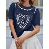 imageSaodimallsu Womens Valentines Sweater Top Heart Puff Short Sleeve Cute Crew Neck Crochet Going Out Loose ShirtsDark Blue