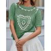 imageSaodimallsu Womens Valentines Sweater Top Heart Puff Short Sleeve Cute Crew Neck Crochet Going Out Loose ShirtsGreen