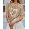 imageSaodimallsu Womens Valentines Sweater Top Heart Puff Short Sleeve Cute Crew Neck Crochet Going Out Loose ShirtsKhaki