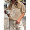 imageSaodimallsu Womens Valentines Sweater Top Heart Puff Short Sleeve Cute Crew Neck Crochet Going Out Loose ShirtsKhaki