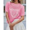 imageSaodimallsu Womens Valentines Sweater Top Heart Puff Short Sleeve Cute Crew Neck Crochet Going Out Loose ShirtsPink