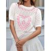 imageSaodimallsu Womens Valentines Sweater Top Heart Puff Short Sleeve Cute Crew Neck Crochet Going Out Loose ShirtsWhite