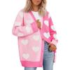 imageSaodimallsu Womens Heart Cardigan Sweaters Valentines Oversized Winter Color Block Button Up Cute Ribbed Sweater CoatsPink