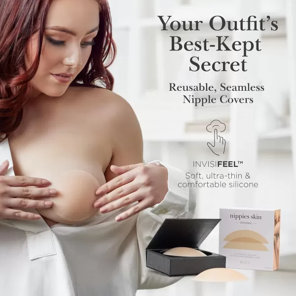 Nippies Nipple Cover  Sticky Adhesive Silicone Nipple Pasties  Reusable Pasty Nipple Covers for Women with Travel BoxCaramel