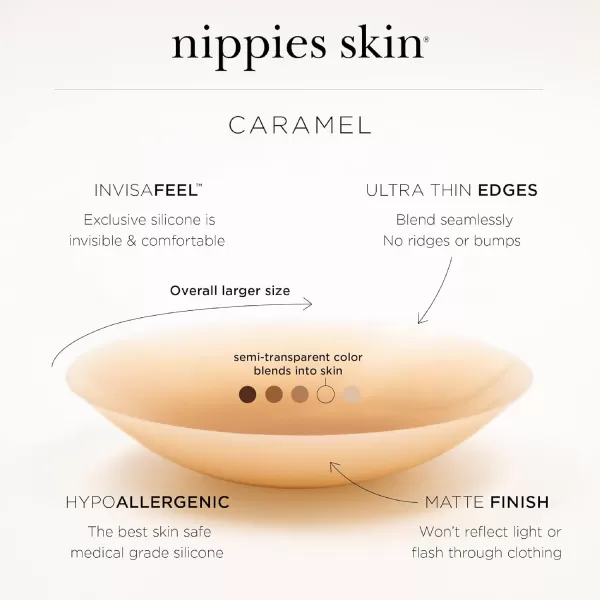 Nippies NonAdhesive Bra Liner Nipple Covers for Women  Reusable Silicone NoShow Inserts with Travel BoxCaramel