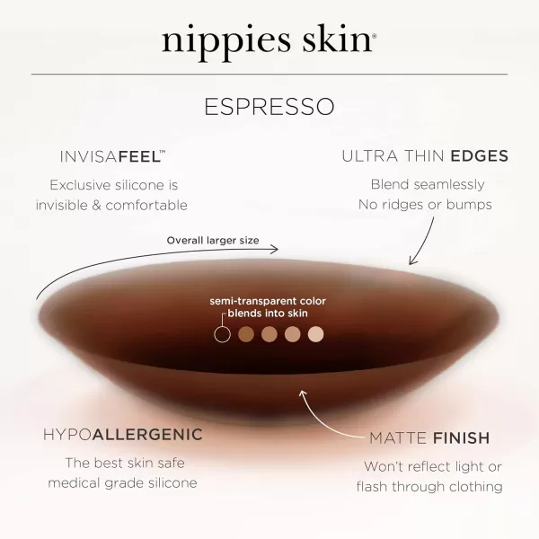 Nippies NonAdhesive Bra Liner Nipple Covers for Women  Reusable Silicone NoShow Inserts with Travel BoxEspresso