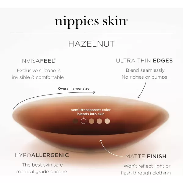 Nippies NonAdhesive Bra Liner Nipple Covers for Women  Reusable Silicone NoShow Inserts with Travel BoxHazelnut