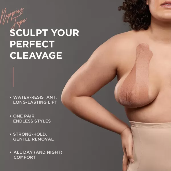 Nippies Precut Tape 12 Pieces  Boob Tape  Soft Stretch Skin Safe Custom Cleavage LingerieLevel SupportCaramel