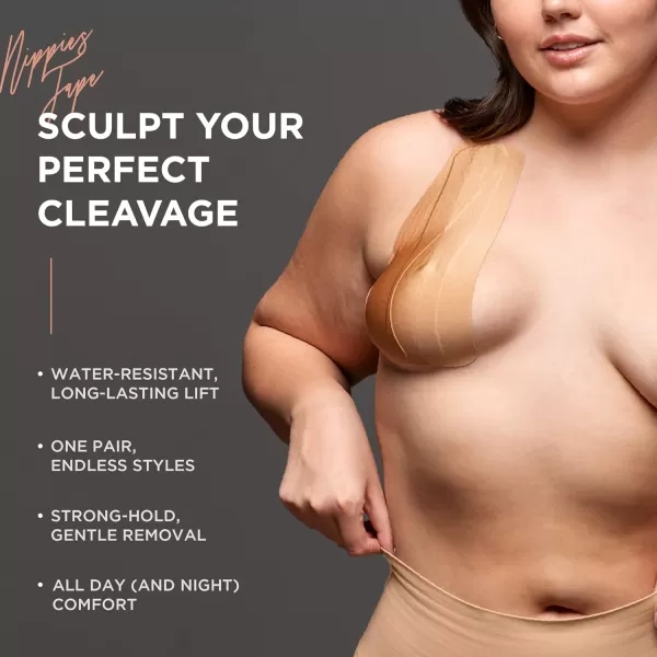Nippies Precut Tape 12 Pieces  Boob Tape  Soft Stretch Skin Safe Custom Cleavage LingerieLevel SupportCrme