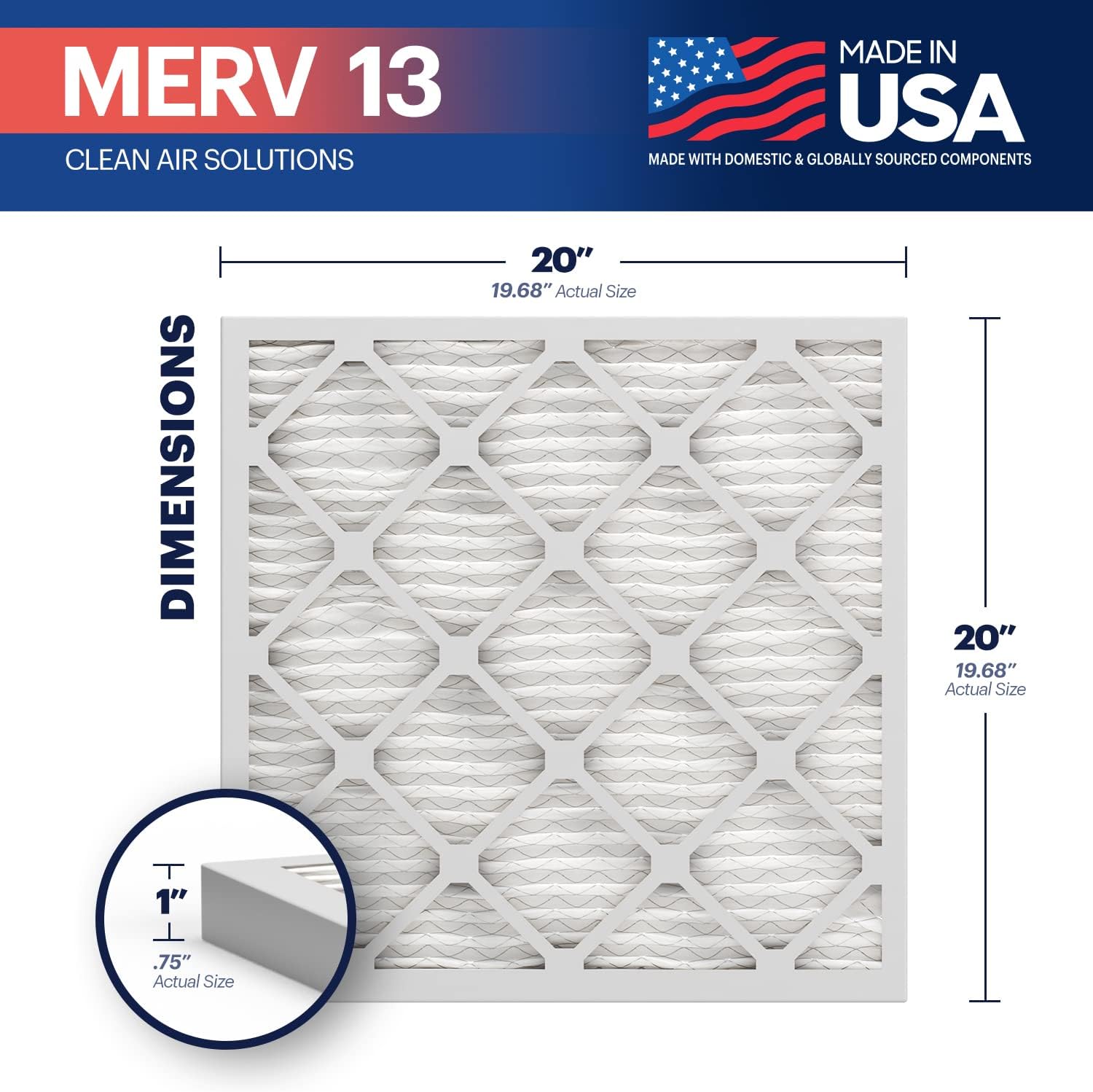 BNX TruFilter 10x10x1 Air Filter MERV 13 6Pack  MADE IN USA  Electrostatic Pleated Air Conditioner HVAC AC Furnace Filters for Allergies Pollen Mold Bacteria Smoke Allergen MPR 1900 FPR 1020x20x1 6Pack