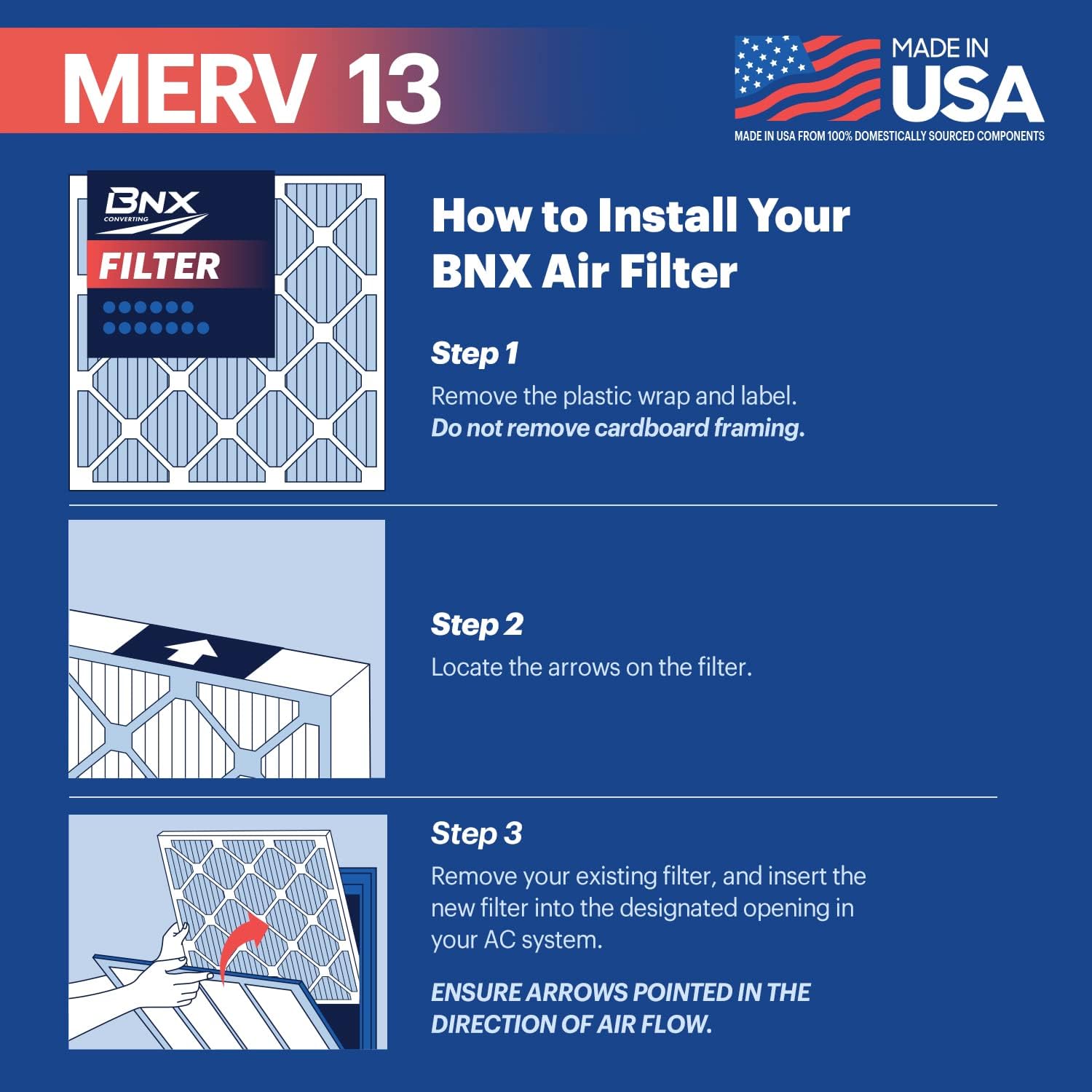 BNX TruFilter 10x10x1 Air Filter MERV 13 6Pack  MADE IN USA  Electrostatic Pleated Air Conditioner HVAC AC Furnace Filters for Allergies Pollen Mold Bacteria Smoke Allergen MPR 1900 FPR 1014x14x1 4Pack
