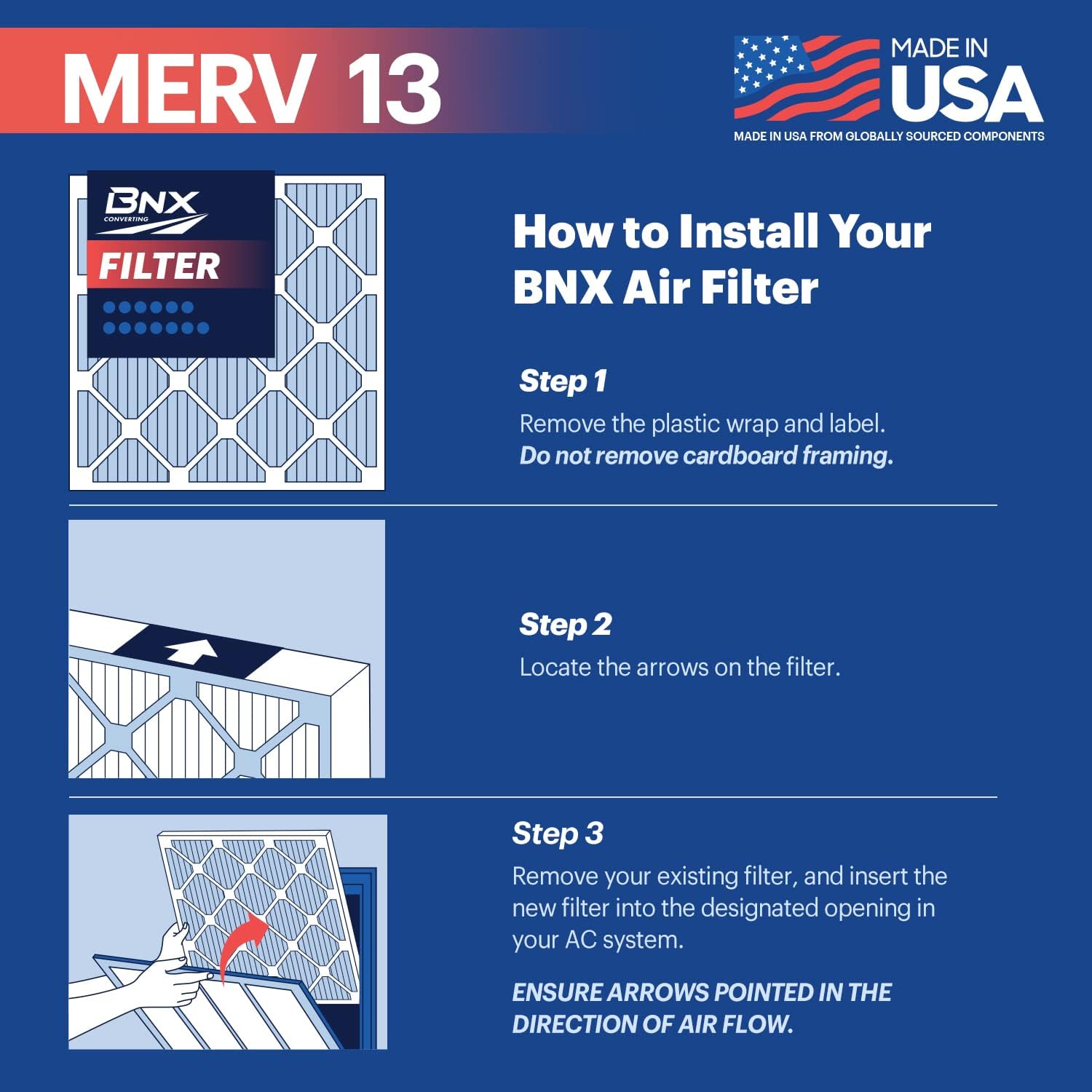 BNX TruFilter 10x10x1 Air Filter MERV 13 6Pack  MADE IN USA  Electrostatic Pleated Air Conditioner HVAC AC Furnace Filters for Allergies Pollen Mold Bacteria Smoke Allergen MPR 1900 FPR 1014x20x1 6Pack