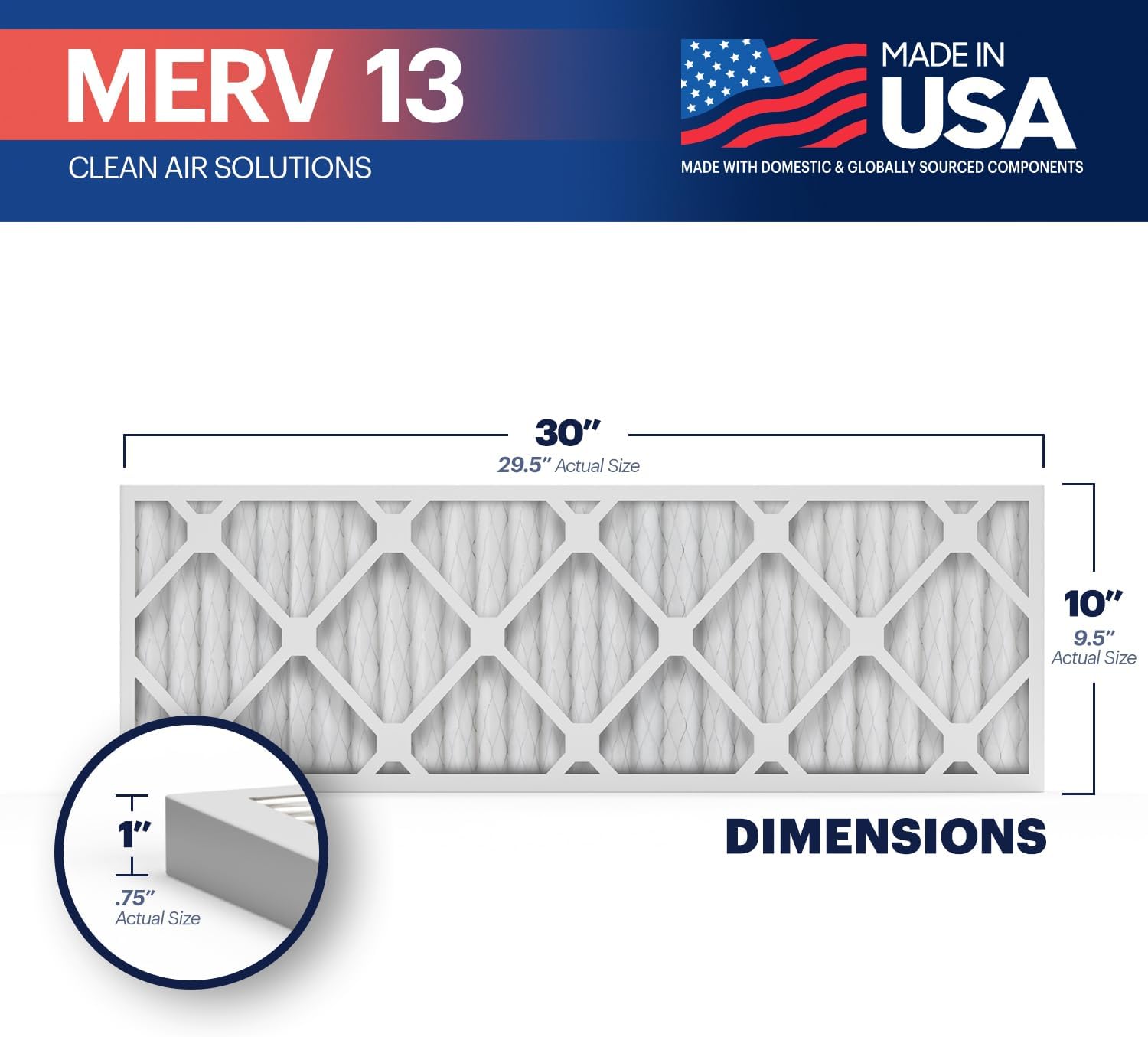 BNX TruFilter 10x10x1 Air Filter MERV 13 6Pack  MADE IN USA  Electrostatic Pleated Air Conditioner HVAC AC Furnace Filters for Allergies Pollen Mold Bacteria Smoke Allergen MPR 1900 FPR 1010x30x1 4Pack