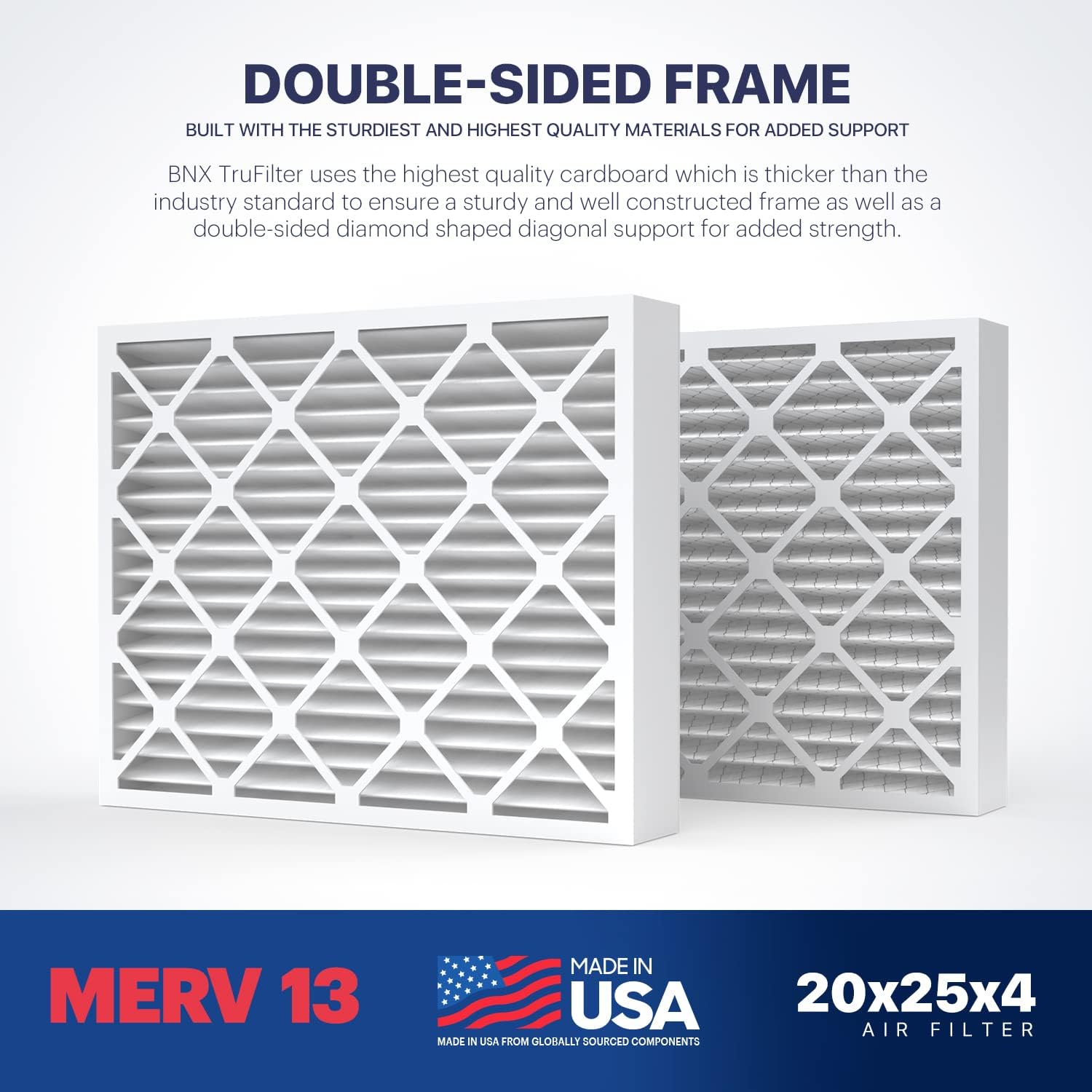 BNX TruFilter 10x10x1 Air Filter MERV 13 6Pack  MADE IN USA  Electrostatic Pleated Air Conditioner HVAC AC Furnace Filters for Allergies Pollen Mold Bacteria Smoke Allergen MPR 1900 FPR 1020x25x4 2Pack Slim Fit