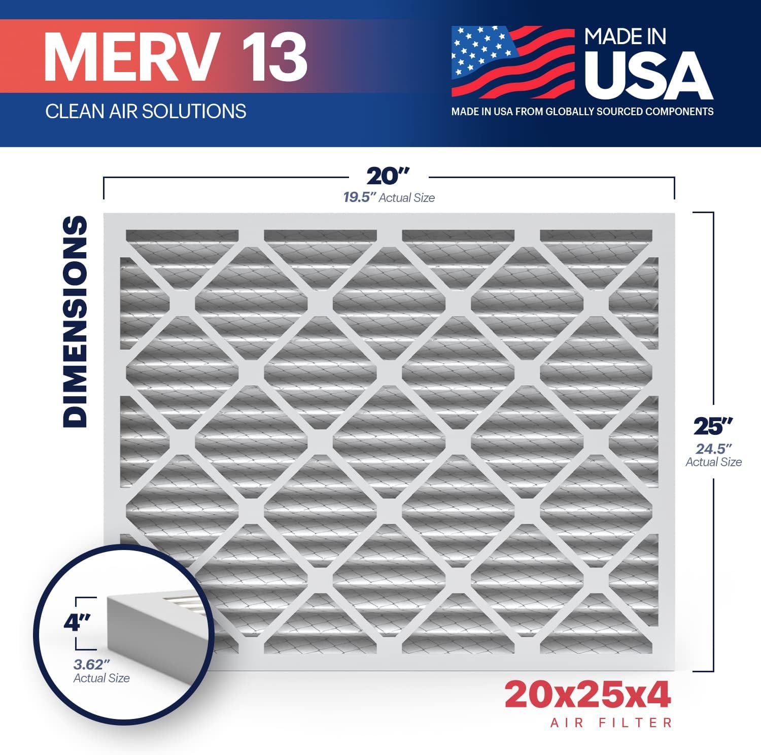 BNX TruFilter 10x10x1 Air Filter MERV 13 6Pack  MADE IN USA  Electrostatic Pleated Air Conditioner HVAC AC Furnace Filters for Allergies Pollen Mold Bacteria Smoke Allergen MPR 1900 FPR 1020x25x4 2Pack Slim Fit