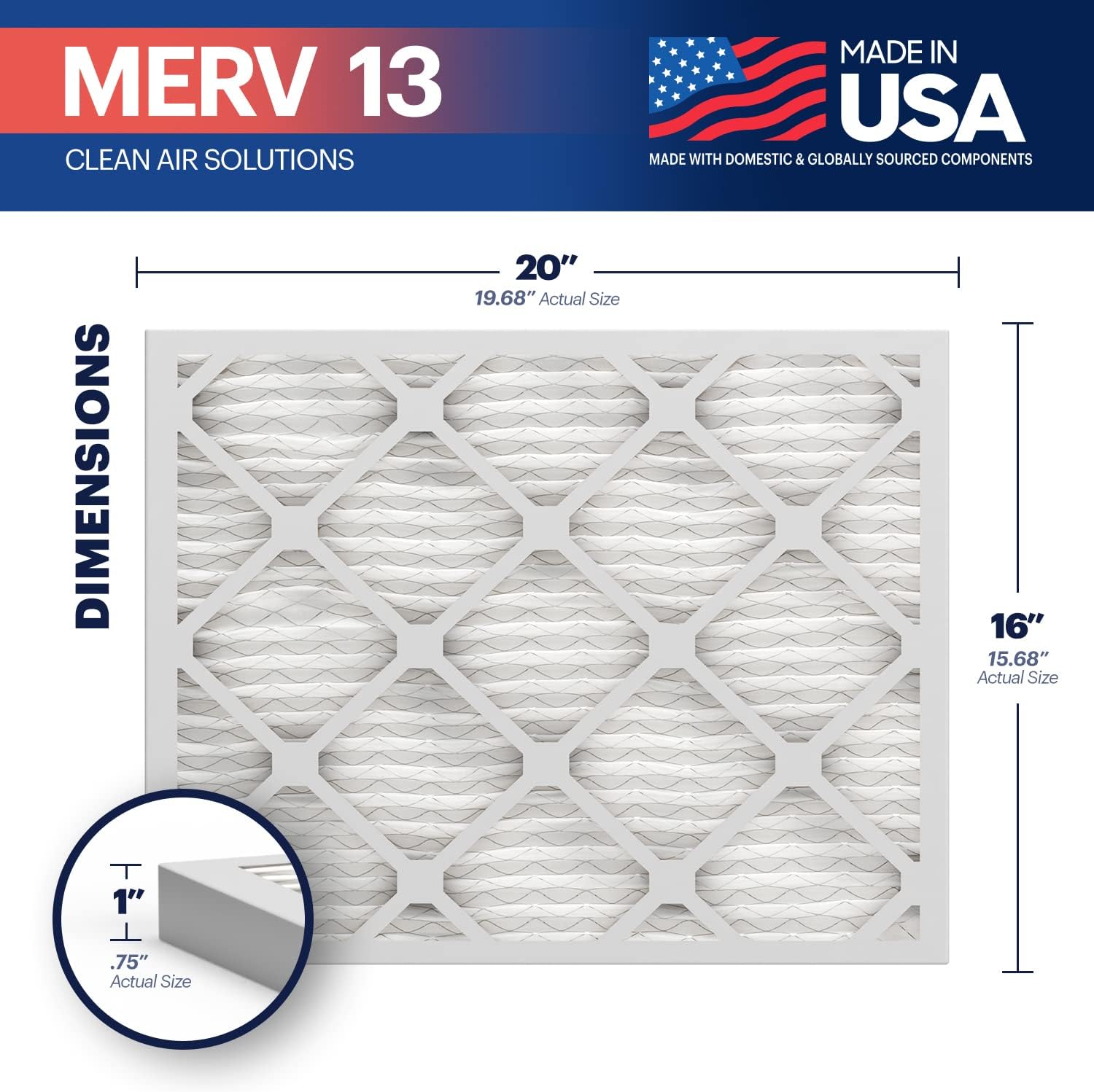 BNX TruFilter 10x10x1 Air Filter MERV 13 6Pack  MADE IN USA  Electrostatic Pleated Air Conditioner HVAC AC Furnace Filters for Allergies Pollen Mold Bacteria Smoke Allergen MPR 1900 FPR 1016x20x1 4Pack