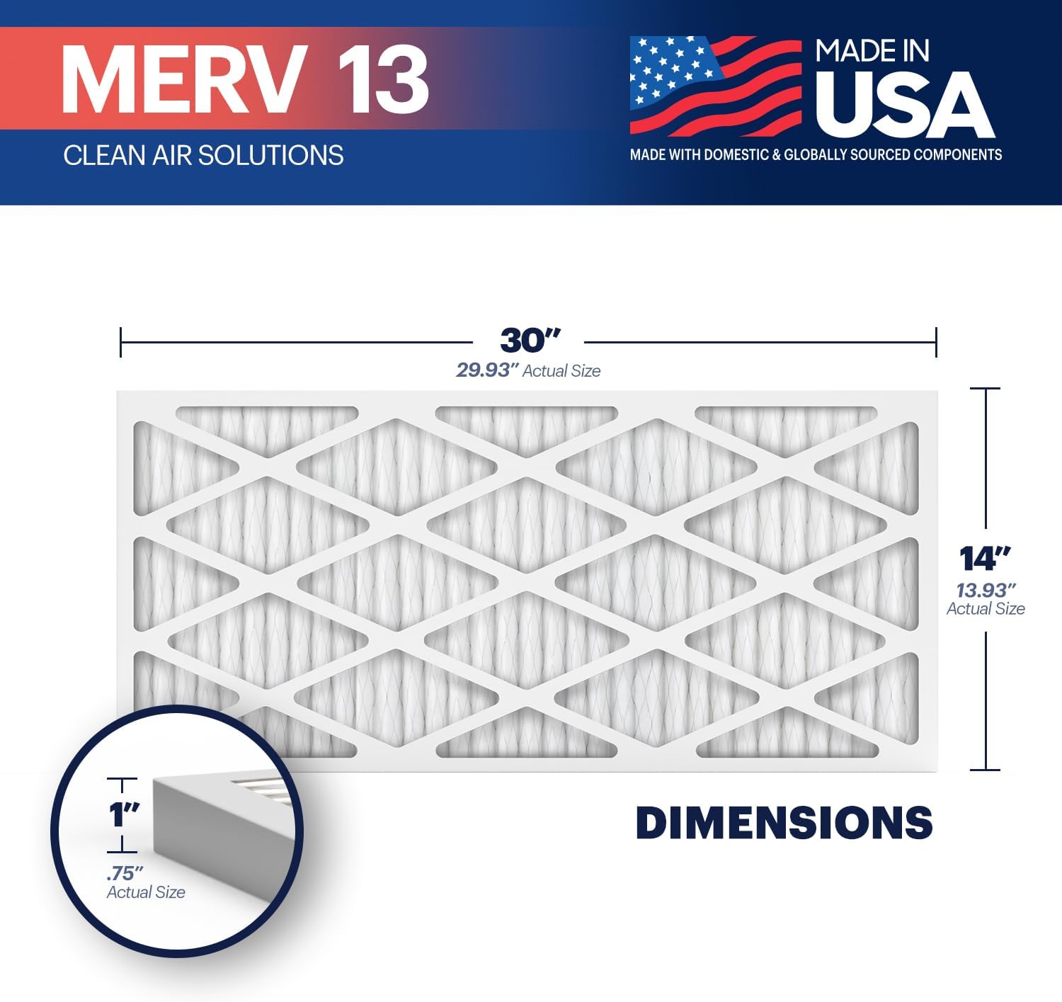BNX TruFilter 10x10x1 Air Filter MERV 13 6Pack  MADE IN USA  Electrostatic Pleated Air Conditioner HVAC AC Furnace Filters for Allergies Pollen Mold Bacteria Smoke Allergen MPR 1900 FPR 1014x30x1 6Pack