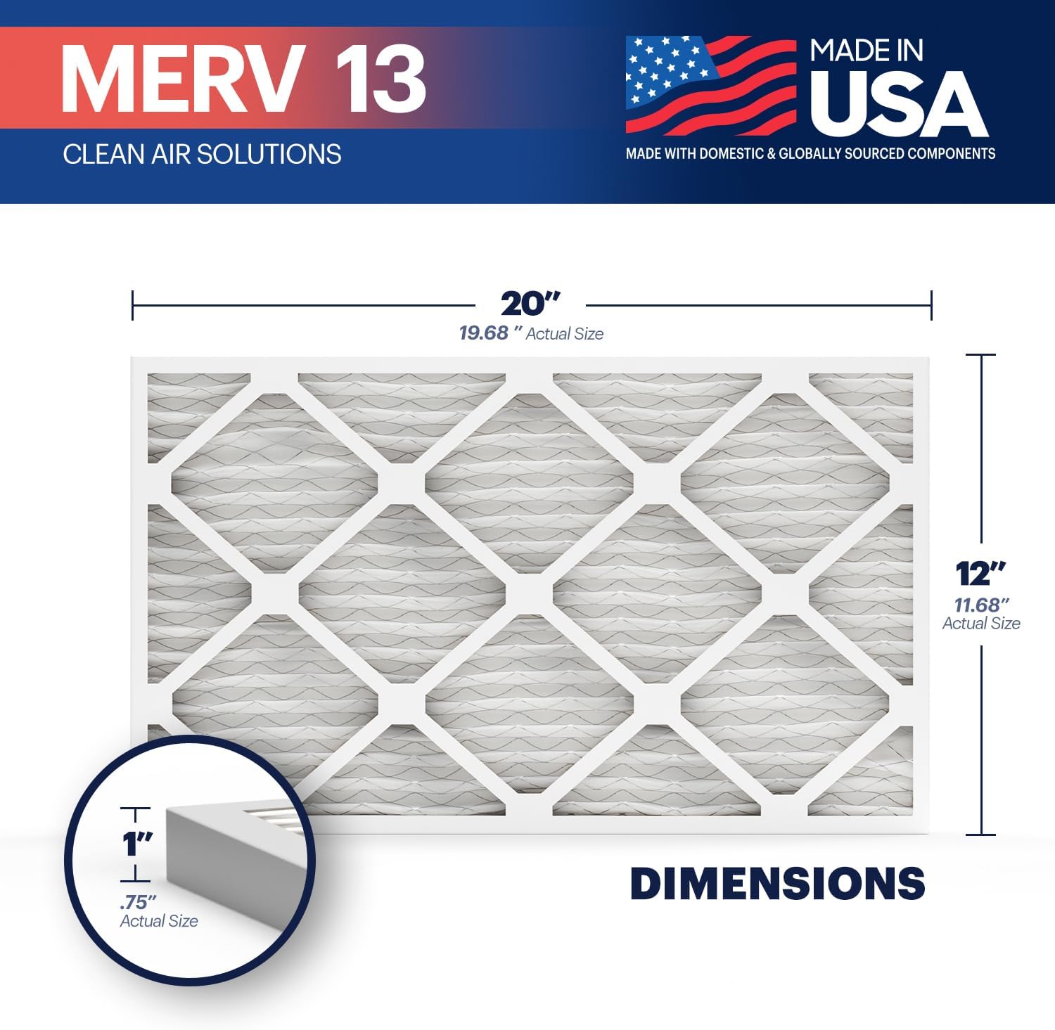 BNX TruFilter 10x10x1 Air Filter MERV 13 6Pack  MADE IN USA  Electrostatic Pleated Air Conditioner HVAC AC Furnace Filters for Allergies Pollen Mold Bacteria Smoke Allergen MPR 1900 FPR 1012x20x1 4Pack