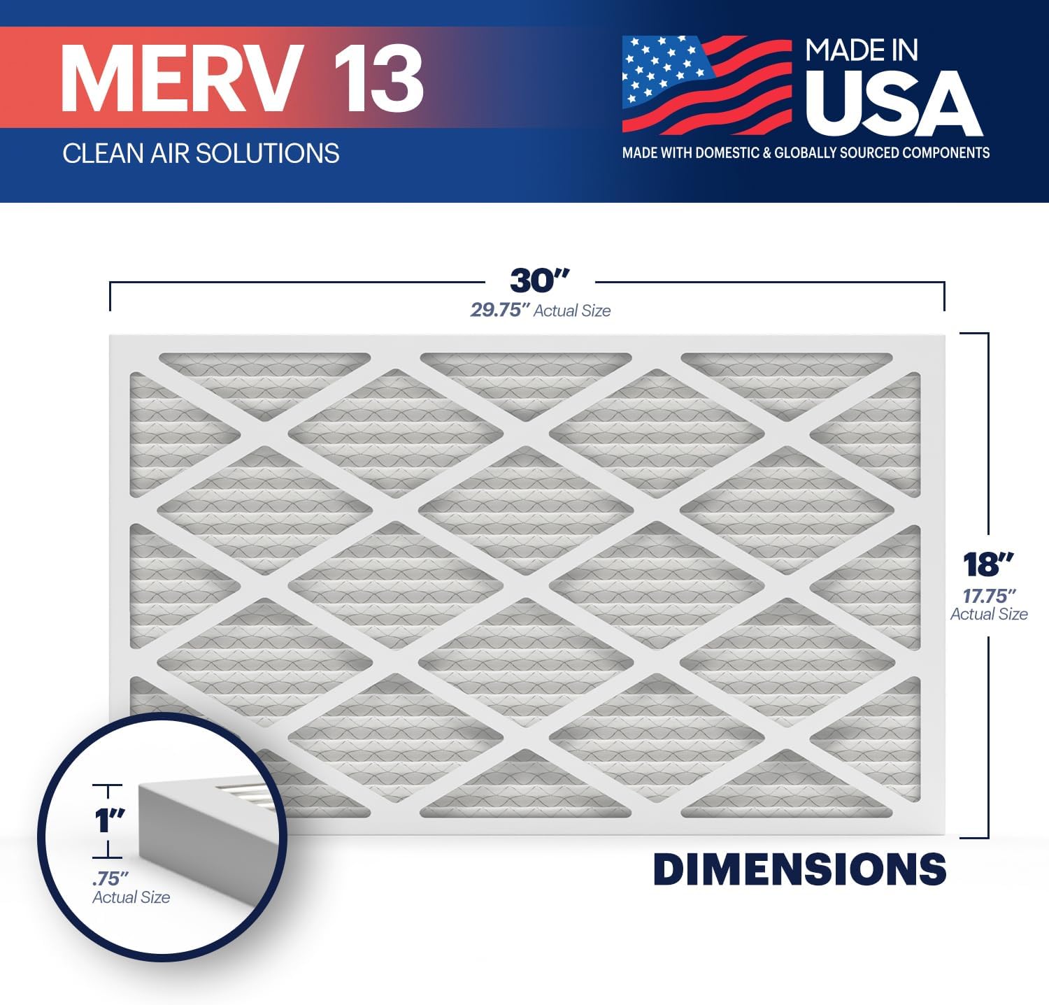 BNX TruFilter 10x10x1 Air Filter MERV 13 6Pack  MADE IN USA  Electrostatic Pleated Air Conditioner HVAC AC Furnace Filters for Allergies Pollen Mold Bacteria Smoke Allergen MPR 1900 FPR 1018x30x1 4Pack