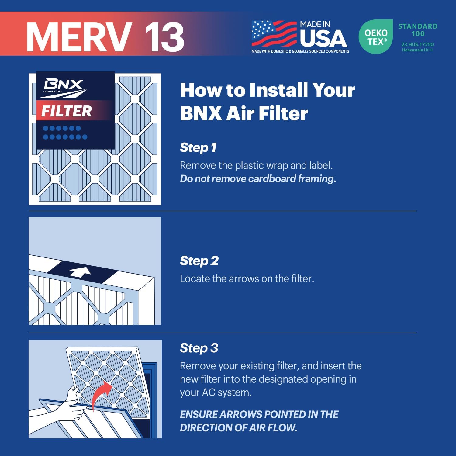 BNX TruFilter 10x10x1 Air Filter MERV 13 6Pack  MADE IN USA  Electrostatic Pleated Air Conditioner HVAC AC Furnace Filters for Allergies Pollen Mold Bacteria Smoke Allergen MPR 1900 FPR 1012x20x1 4Pack