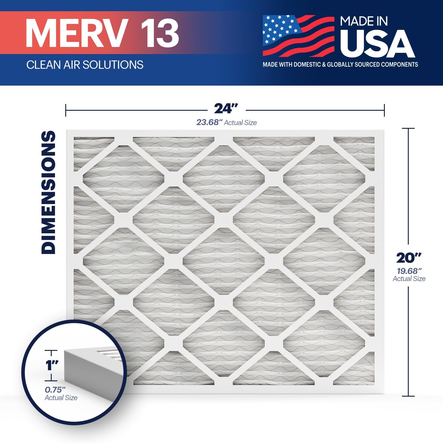 BNX TruFilter 10x10x1 Air Filter MERV 13 6Pack  MADE IN USA  Electrostatic Pleated Air Conditioner HVAC AC Furnace Filters for Allergies Pollen Mold Bacteria Smoke Allergen MPR 1900 FPR 1020x24x1 6Pack