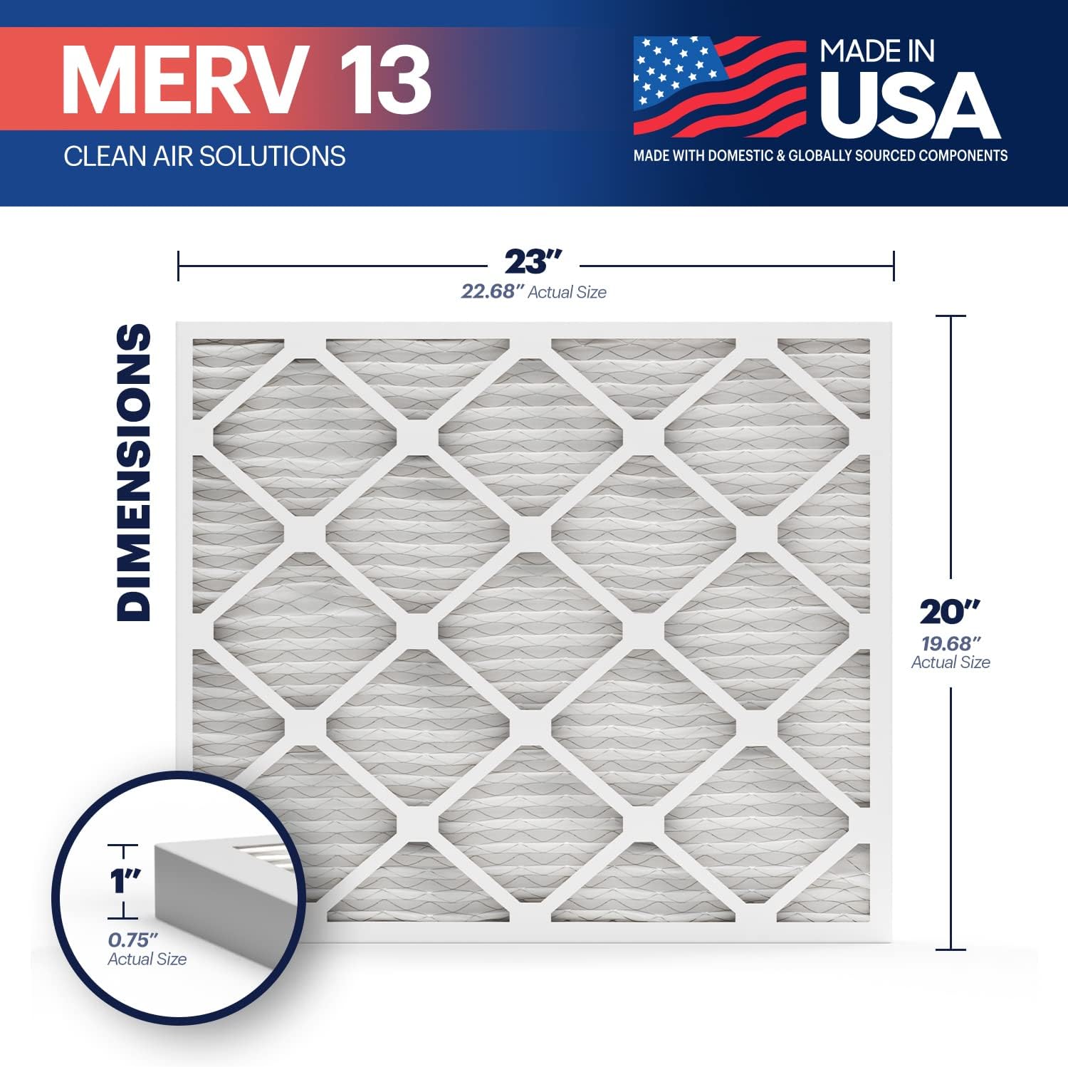 BNX TruFilter 10x10x1 Air Filter MERV 13 6Pack  MADE IN USA  Electrostatic Pleated Air Conditioner HVAC AC Furnace Filters for Allergies Pollen Mold Bacteria Smoke Allergen MPR 1900 FPR 1020x23x1 12Pack