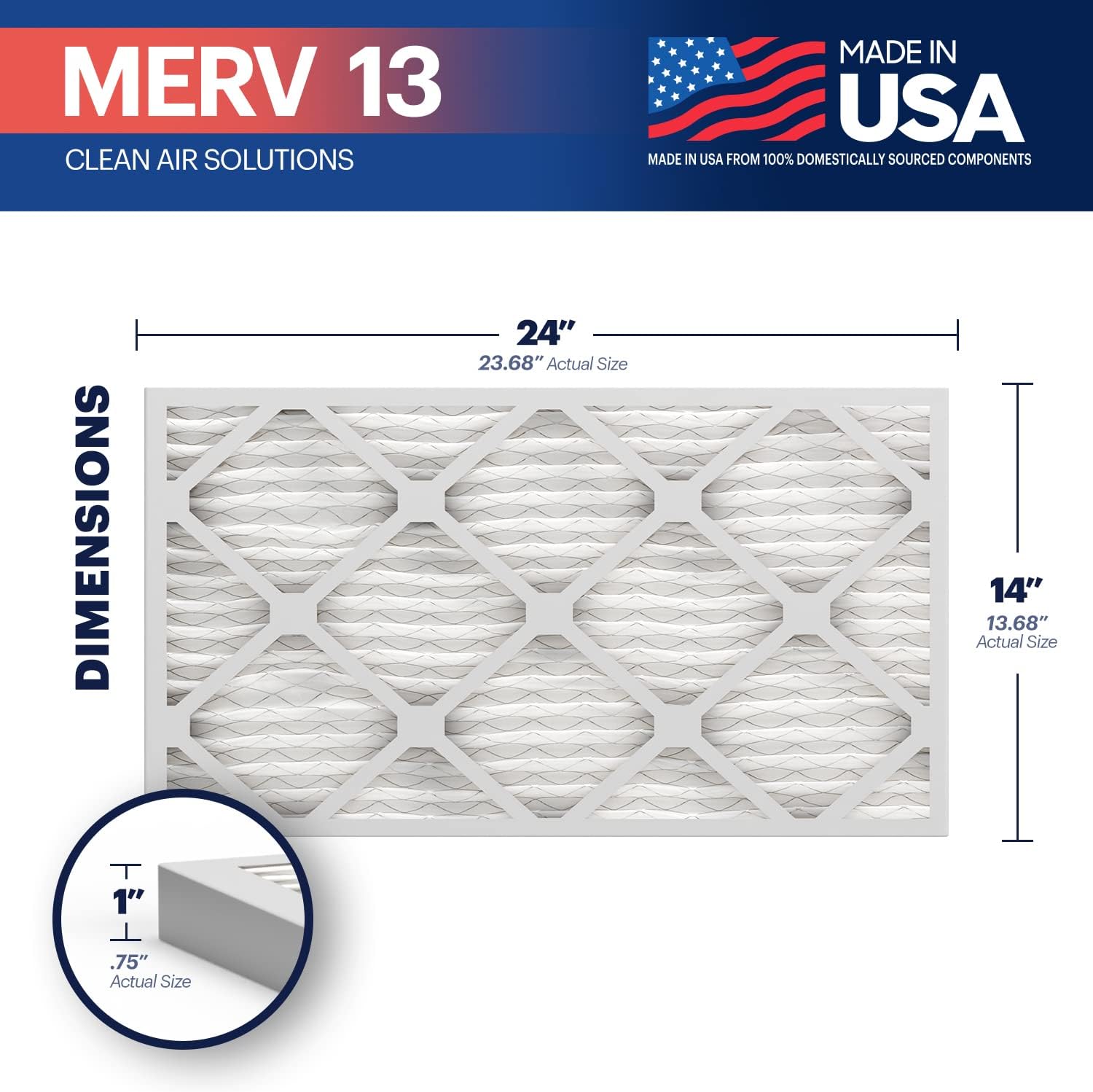 BNX TruFilter 10x10x1 Air Filter MERV 13 6Pack  MADE IN USA  Electrostatic Pleated Air Conditioner HVAC AC Furnace Filters for Allergies Pollen Mold Bacteria Smoke Allergen MPR 1900 FPR 1014x24x1 4Pack