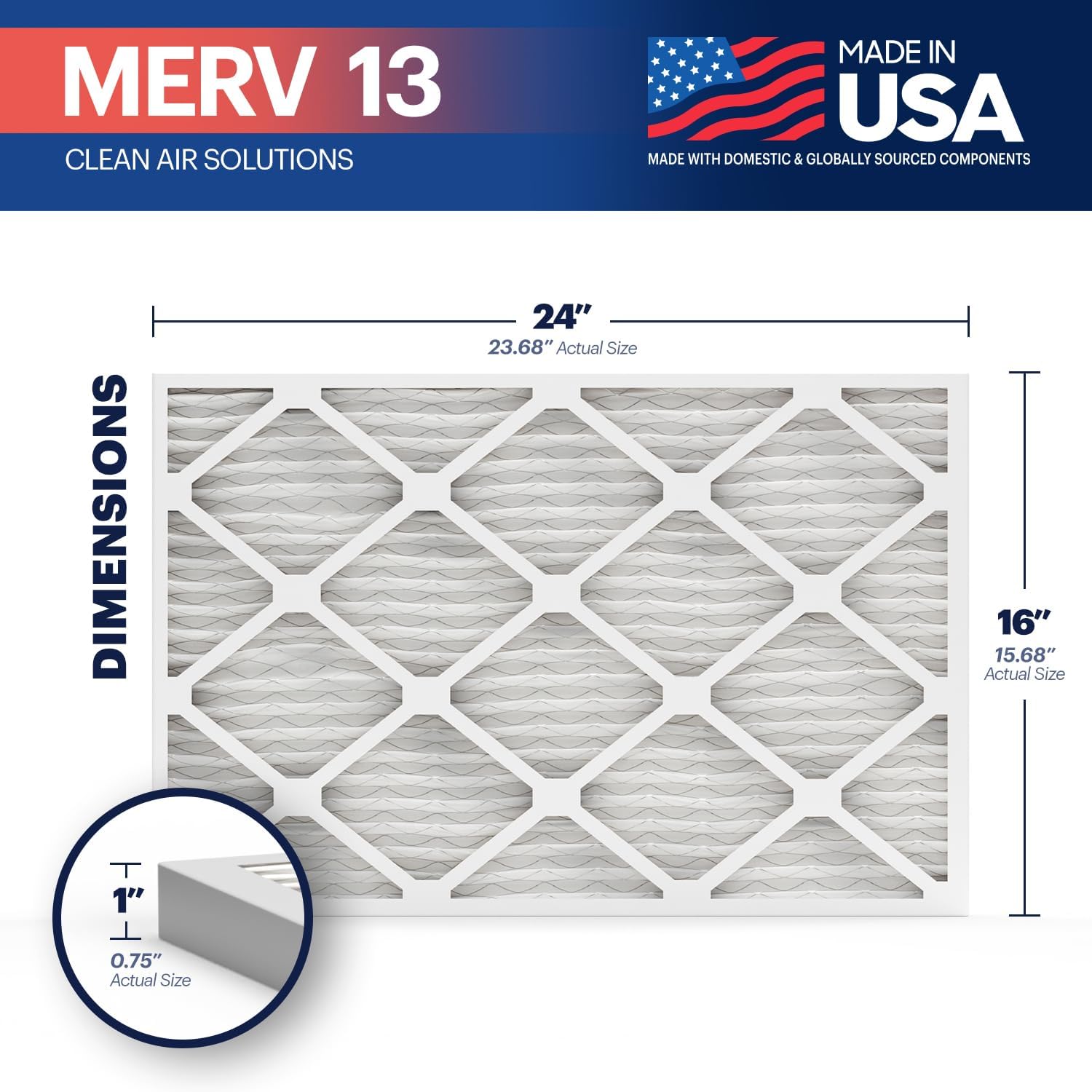 BNX TruFilter 10x10x1 Air Filter MERV 13 6Pack  MADE IN USA  Electrostatic Pleated Air Conditioner HVAC AC Furnace Filters for Allergies Pollen Mold Bacteria Smoke Allergen MPR 1900 FPR 1016x24x1 4Pack