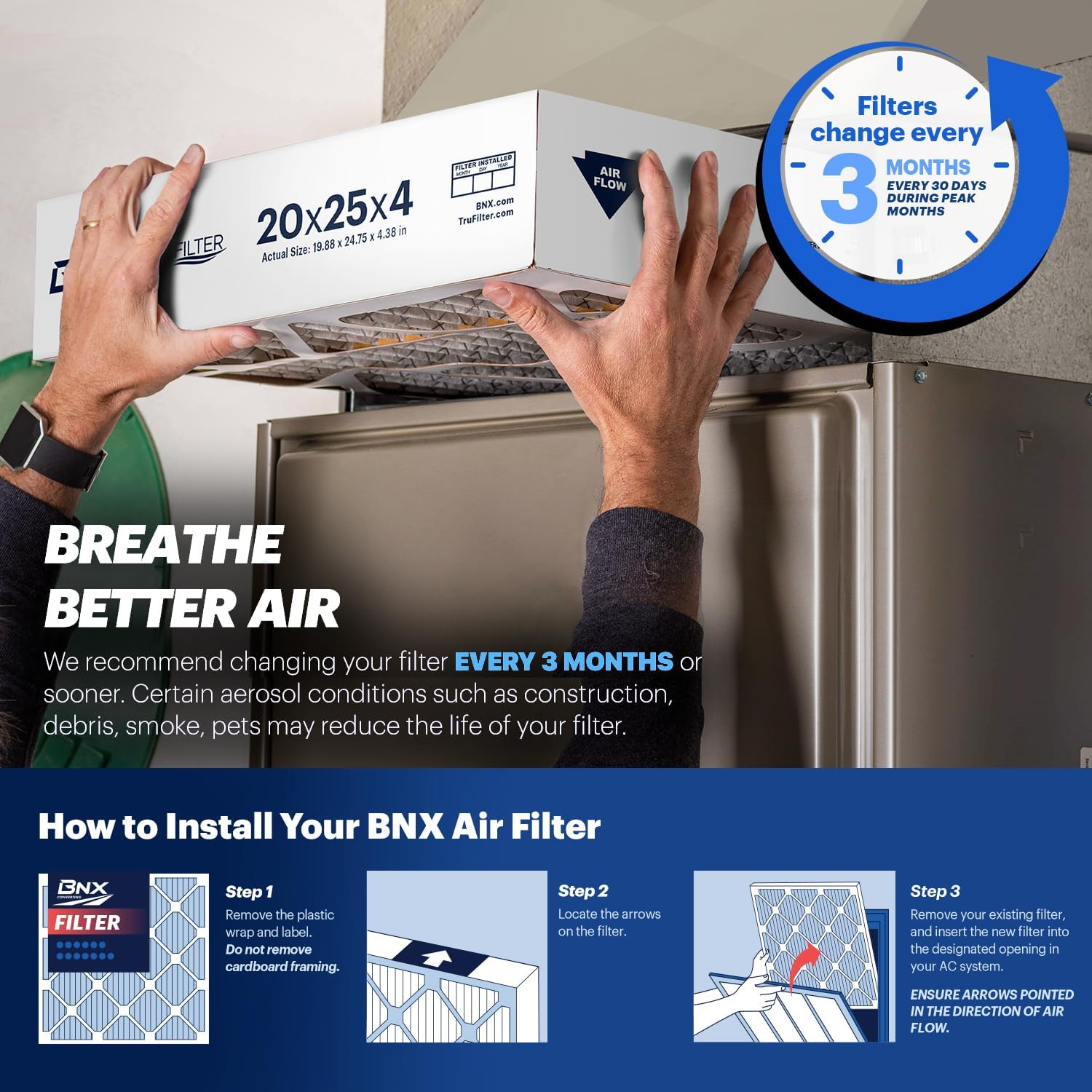 BNX TruFilter 10x10x1 Air Filter MERV 13 6Pack  MADE IN USA  Electrostatic Pleated Air Conditioner HVAC AC Furnace Filters for Allergies Pollen Mold Bacteria Smoke Allergen MPR 1900 FPR 1020x20x5 2Pack Honeywell Compatible