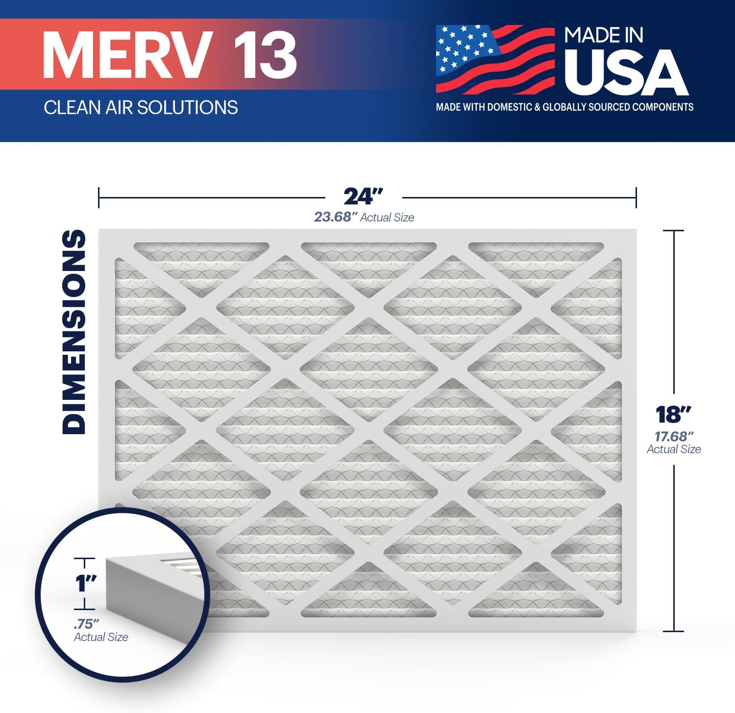 BNX TruFilter 10x10x1 Air Filter MERV 13 6Pack  MADE IN USA  Electrostatic Pleated Air Conditioner HVAC AC Furnace Filters for Allergies Pollen Mold Bacteria Smoke Allergen MPR 1900 FPR 1018x24x1 6Pack