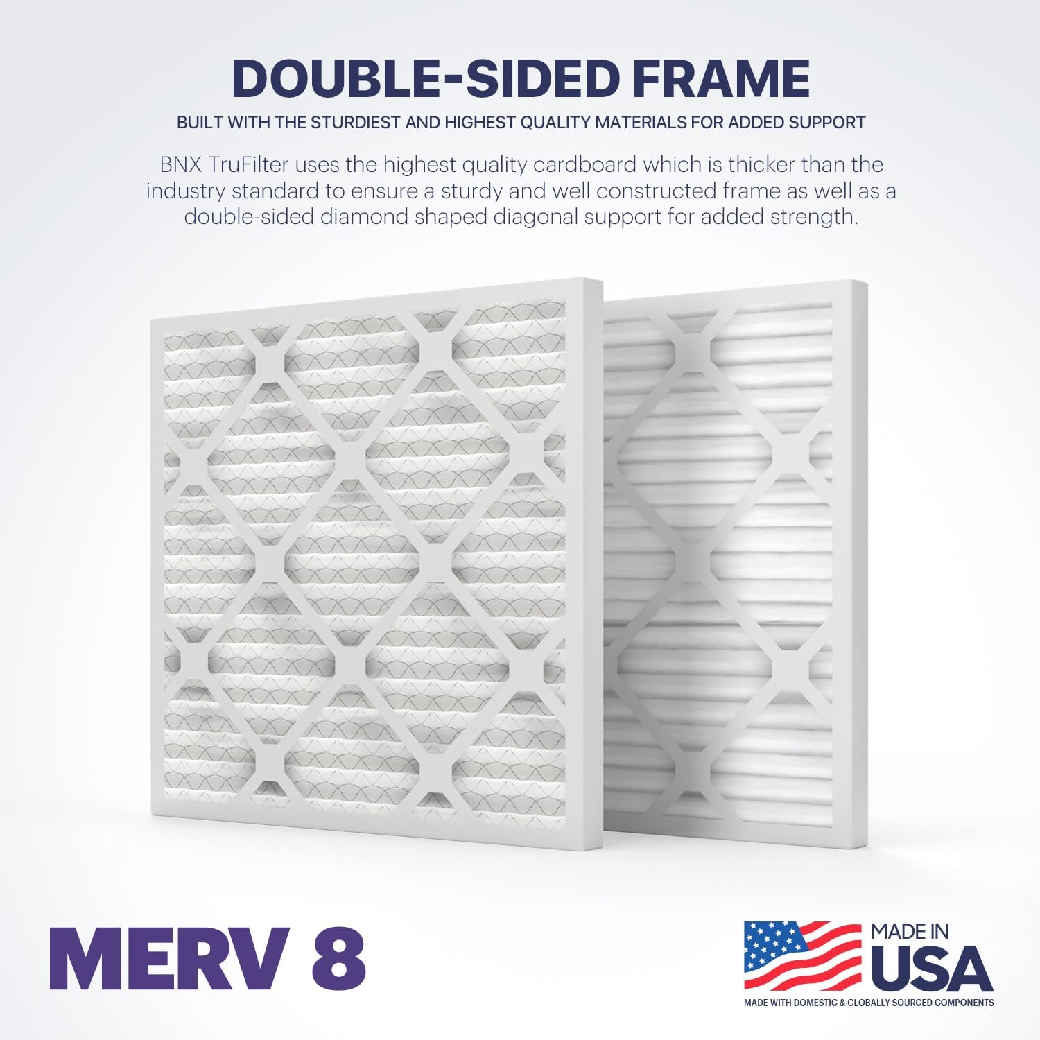 BNX TruFilter 12x12x1 Air Filter MERV 8 6Pack  MADE IN USA  Dust ampamp Pet Defense Pleated Air Conditioner HVAC AC Furnace Filters for Dust Pet Mold Pollen MPR 600  700 ampamp FPR 524x24x1 4Pack