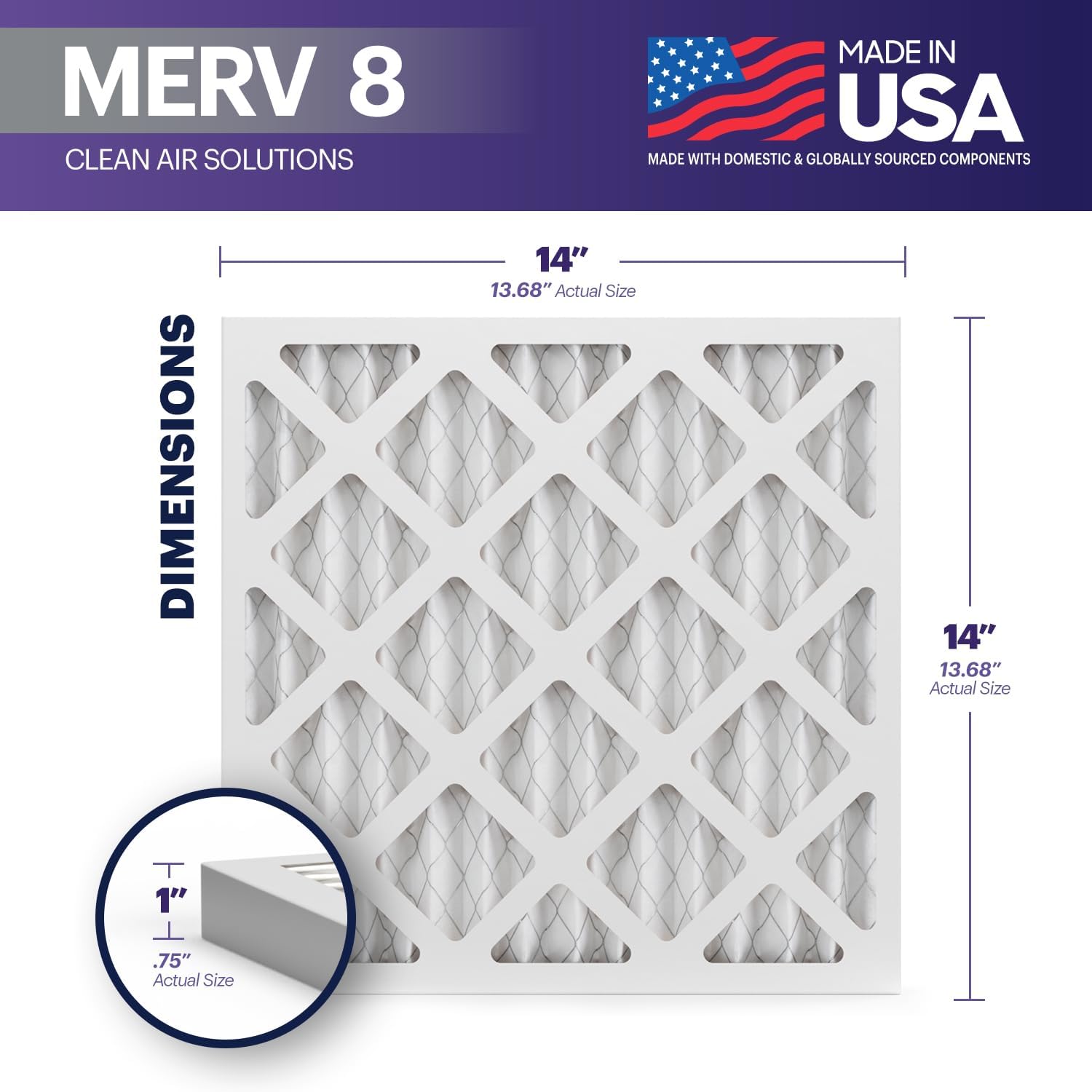 BNX TruFilter 12x12x1 Air Filter MERV 8 6Pack  MADE IN USA  Dust ampamp Pet Defense Pleated Air Conditioner HVAC AC Furnace Filters for Dust Pet Mold Pollen MPR 600  700 ampamp FPR 514x14x1 6Pack