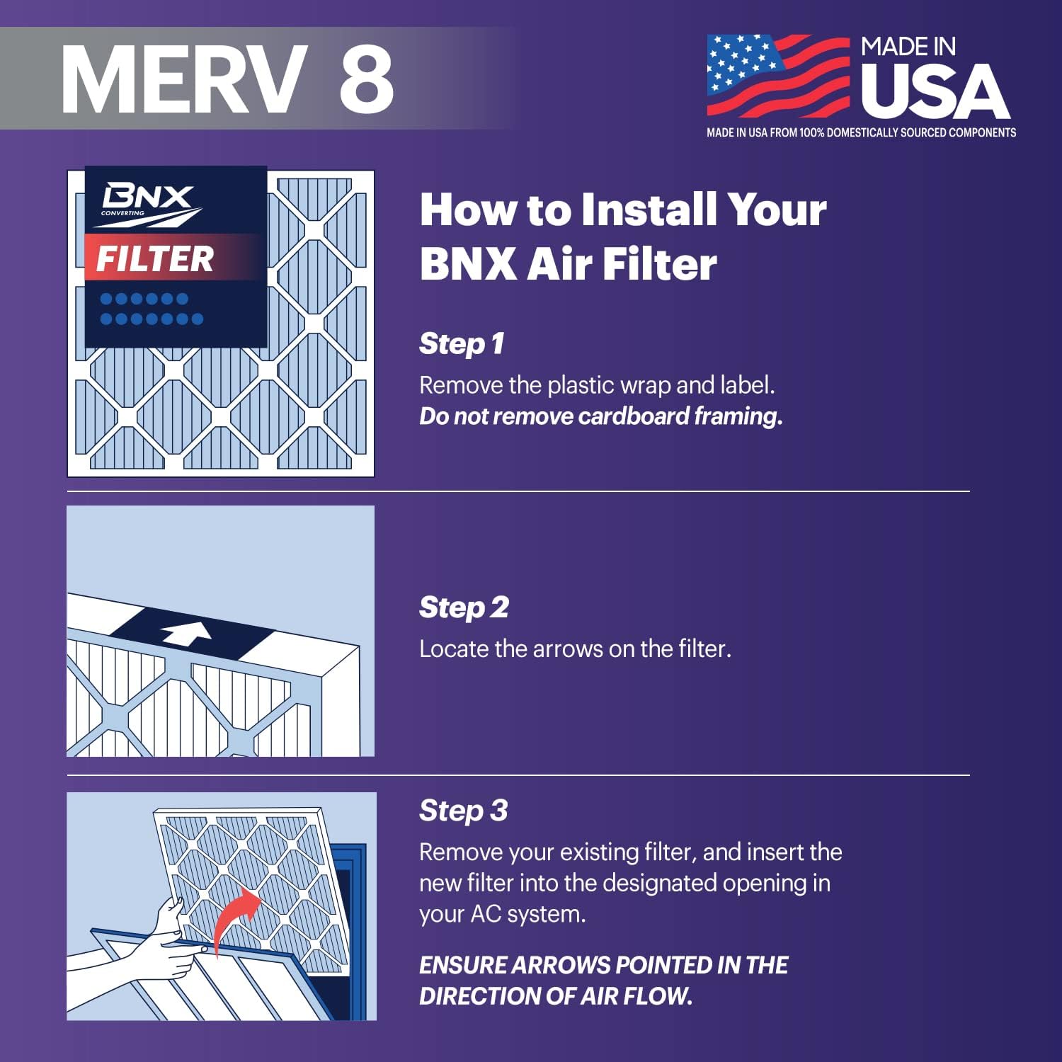 BNX TruFilter 12x12x1 Air Filter MERV 8 6Pack  MADE IN USA  Dust ampamp Pet Defense Pleated Air Conditioner HVAC AC Furnace Filters for Dust Pet Mold Pollen MPR 600  700 ampamp FPR 514x20x1 4Pack