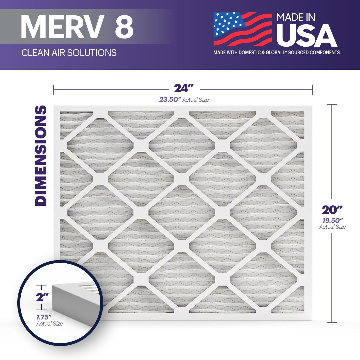 BNX TruFilter 16x25x1 Air Filter MERV 8 6Pack  MADE IN USA  Dust ampamp Pet Defense Electrostatic Pleated Air Conditioner HVAC AC Furnace Filters for Dust Pet Mold Pollen MPR 600  700 ampamp FPR 520x24x2 4Pack