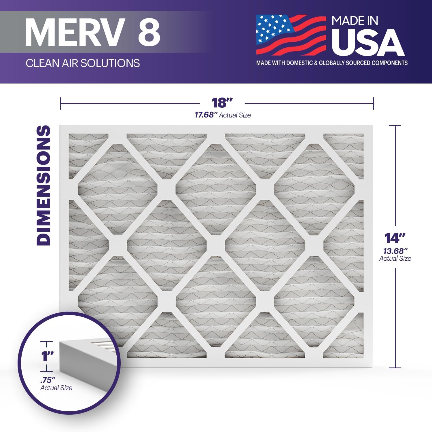 BNX TruFilter 16x25x1 Air Filter MERV 8 6Pack  MADE IN USA  Dust ampamp Pet Defense Electrostatic Pleated Air Conditioner HVAC AC Furnace Filters for Dust Pet Mold Pollen MPR 600  700 ampamp FPR 514x18x1 6Pack