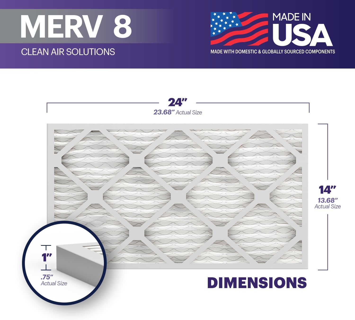 BNX TruFilter 16x25x1 Air Filter MERV 8 6Pack  MADE IN USA  Dust ampamp Pet Defense Electrostatic Pleated Air Conditioner HVAC AC Furnace Filters for Dust Pet Mold Pollen MPR 600  700 ampamp FPR 514x24x1 4Pack