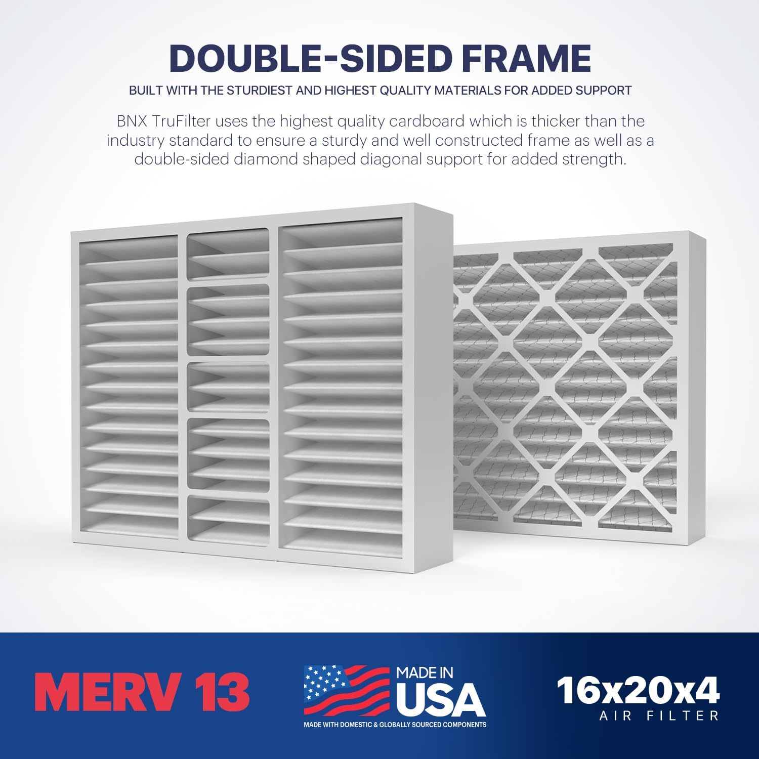 BNX TruFilter 18x20x1 Air Filter MERV 13 4Pack  MADE IN USA  Electrostatic Pleated Air Conditioner HVAC AC Furnace Filters for Allergies Pollen Mold Bacteria Smoke Allergen MPR 1900 FPR 1016x20x4 2Pack Slim Fit