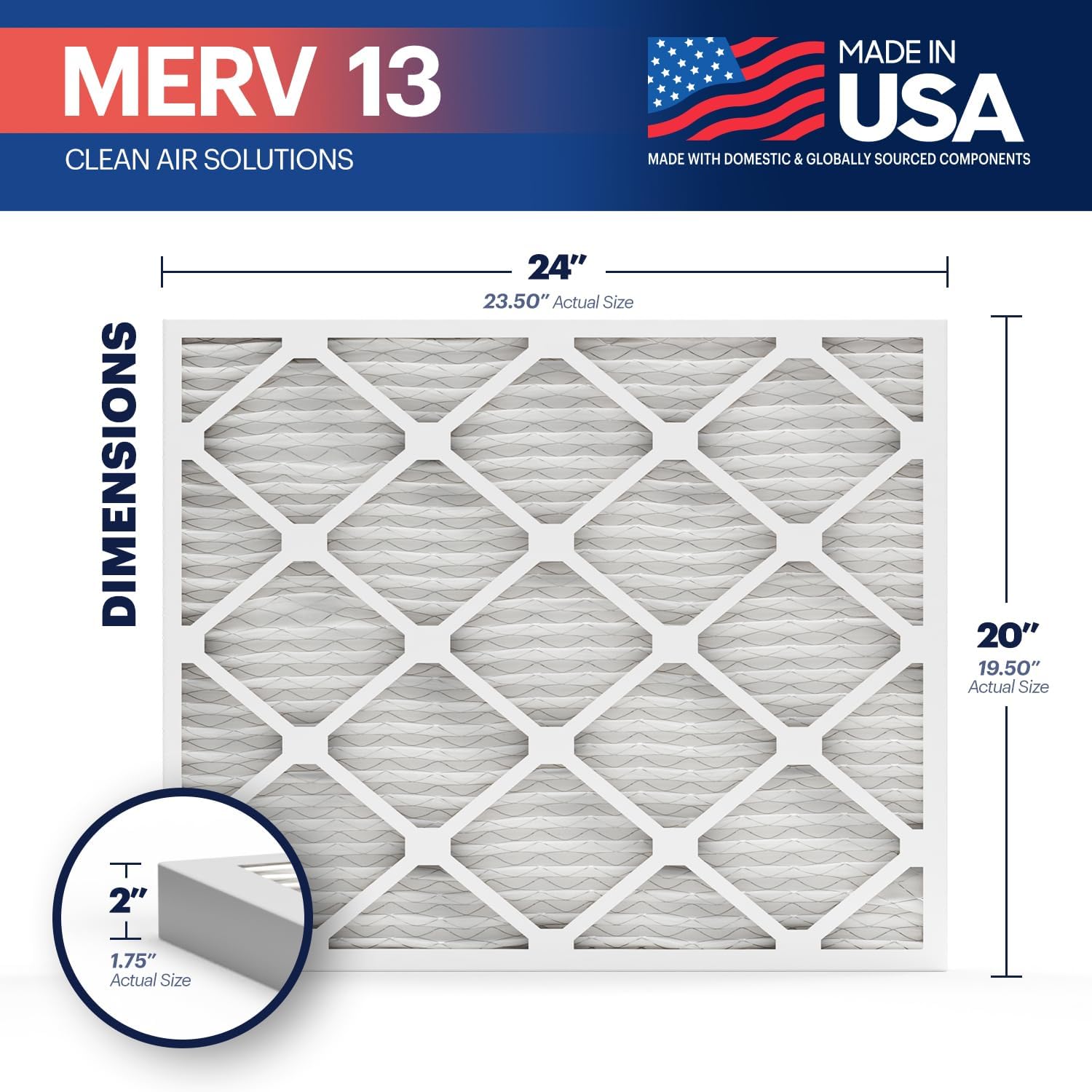 BNX TruFilter 18x20x1 Air Filter MERV 13 4Pack  MADE IN USA  Electrostatic Pleated Air Conditioner HVAC AC Furnace Filters for Allergies Pollen Mold Bacteria Smoke Allergen MPR 1900 FPR 1020x24x2 4Pack