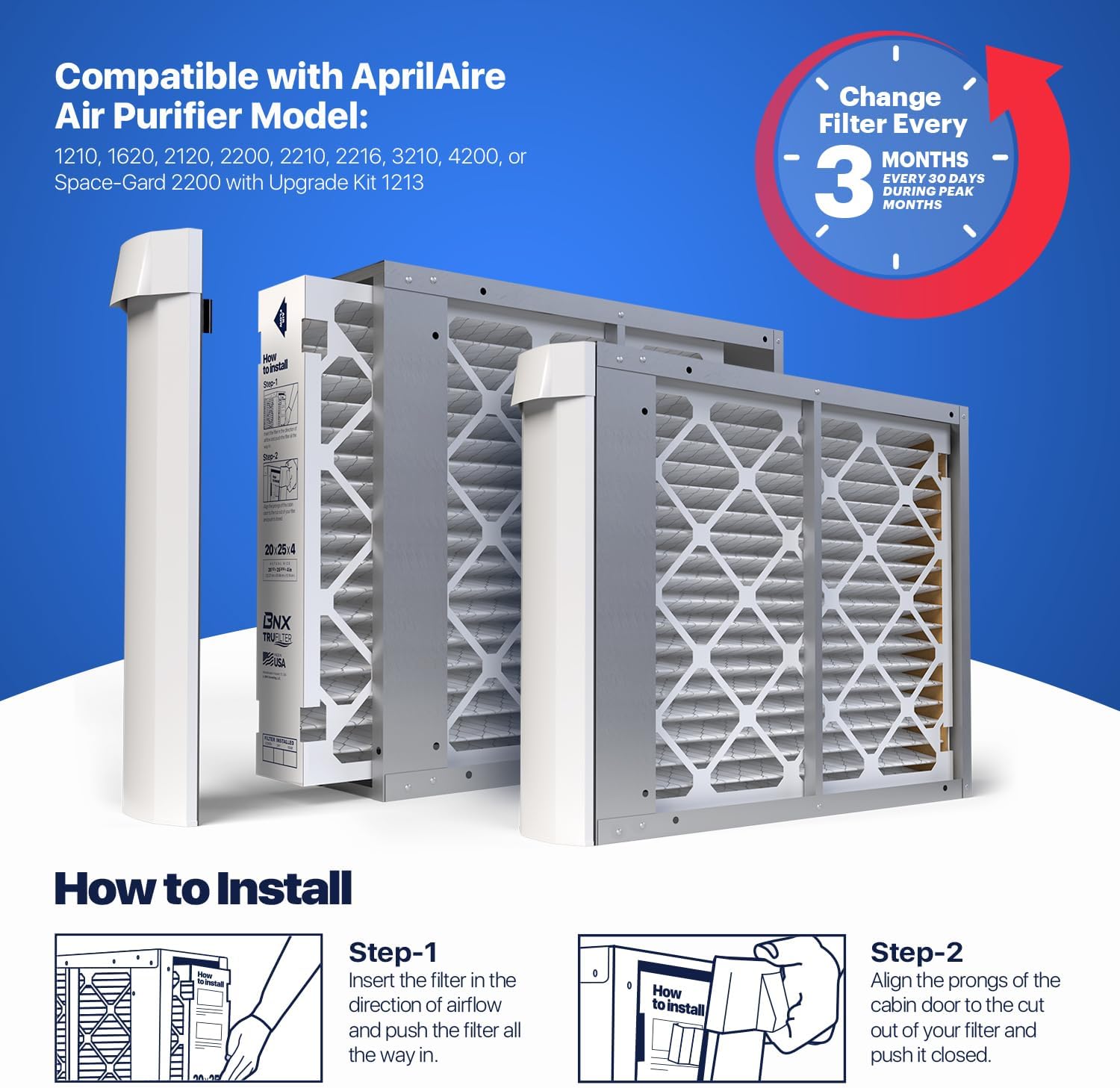 BNX TruFilter 18x20x1 Air Filter MERV 13 4Pack  MADE IN USA  Electrostatic Pleated Air Conditioner HVAC AC Furnace Filters for Allergies Pollen Mold Bacteria Smoke Allergen MPR 1900 FPR 1020x25x4 2Pack AprilAire Compatible