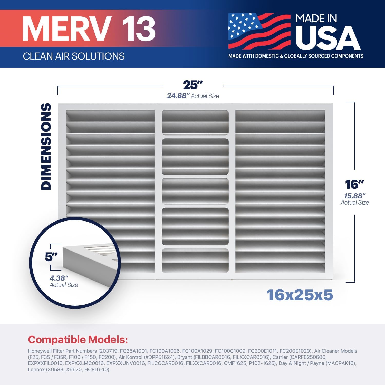 BNX TruFilter 18x20x1 Air Filter MERV 13 4Pack  MADE IN USA  Electrostatic Pleated Air Conditioner HVAC AC Furnace Filters for Allergies Pollen Mold Bacteria Smoke Allergen MPR 1900 FPR 1016x25x5 2Pack Honeywell Compatible