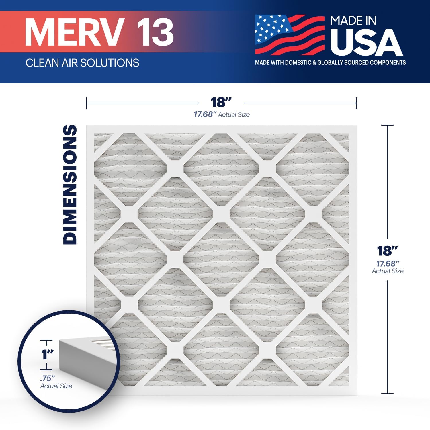 BNX TruFilter 18x20x1 Air Filter MERV 13 4Pack  MADE IN USA  Electrostatic Pleated Air Conditioner HVAC AC Furnace Filters for Allergies Pollen Mold Bacteria Smoke Allergen MPR 1900 FPR 1018x18x1 6Pack
